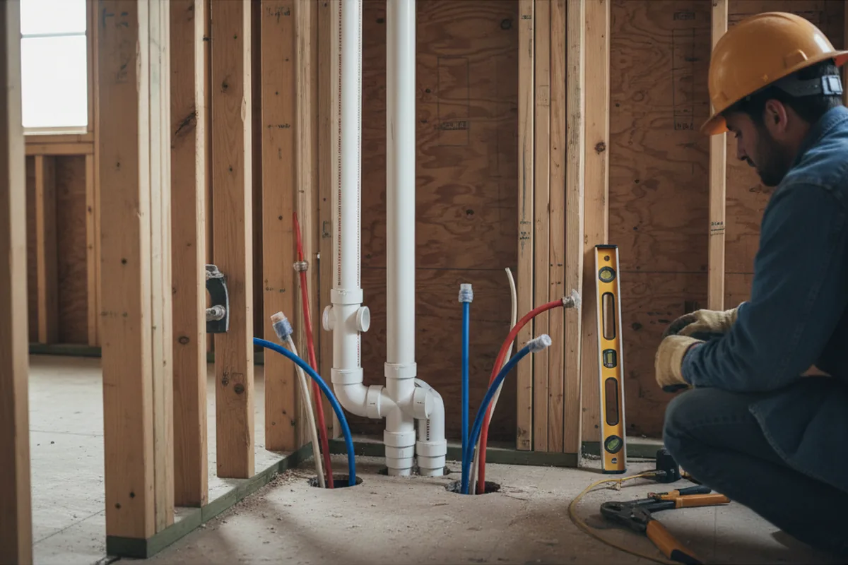 Drain and supply rough-in during Sump Pump Repair in Rockfield